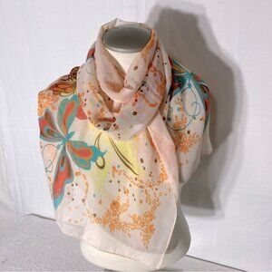 5/$25 Zhenqing Peach Semi Sheer Butterfly Floral Scarf